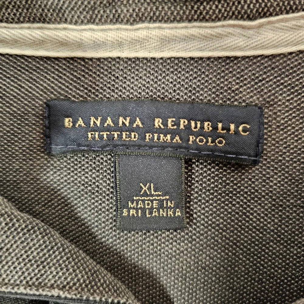 Banana Republic Fitted Pima Polo Mens XL Black‎ Short Sleeve Collared V-Neck